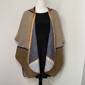 Quagga Reversible Striped Open Front Poncho Wrap Multicolor OS Cottagecore